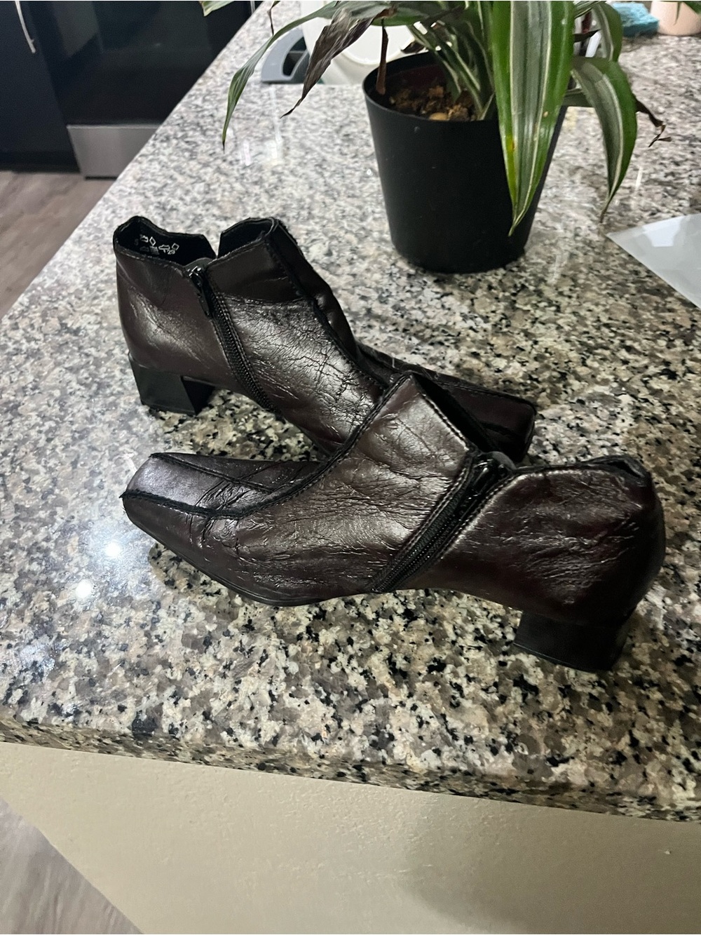 Rieker Women's Dark Brown Leather Ankle Booties with Side Zipper